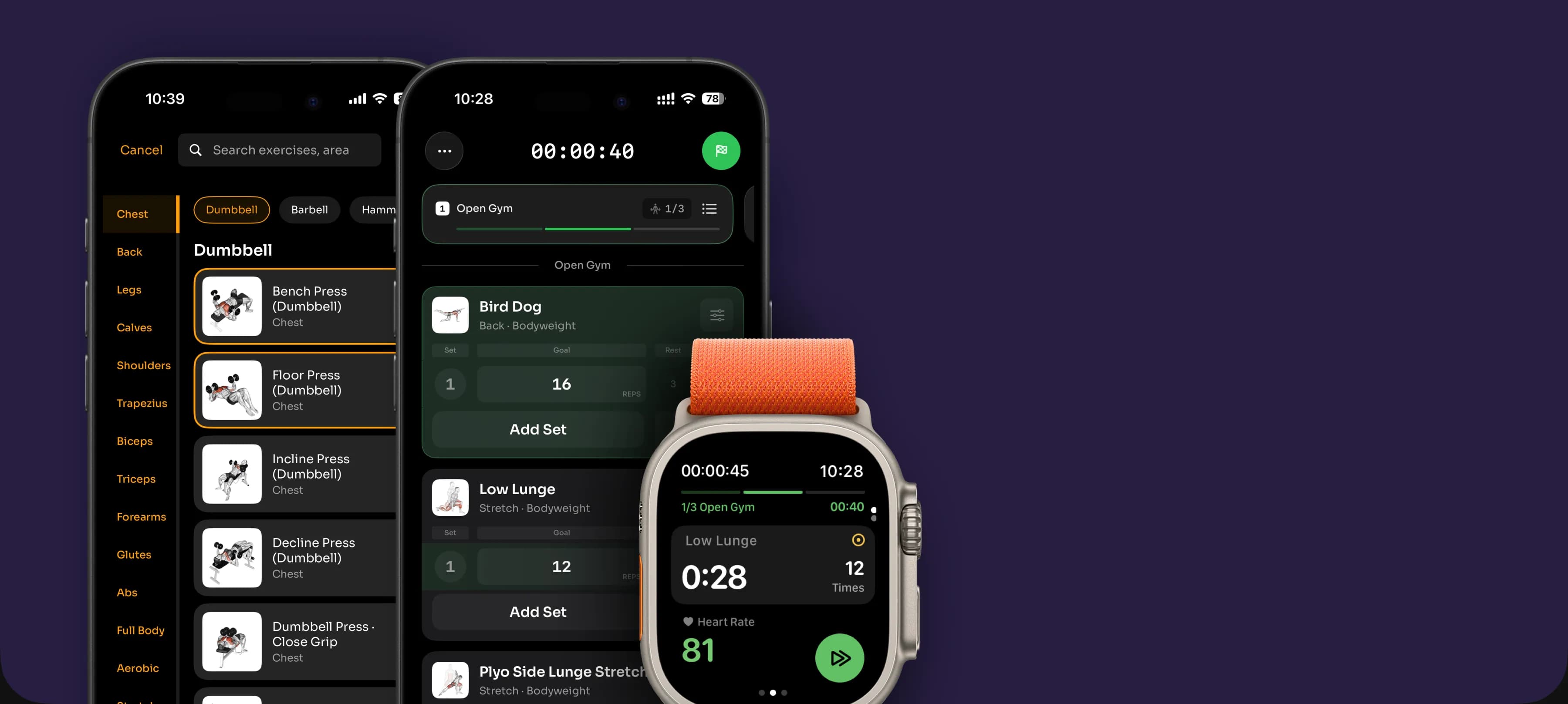 Follow a workout on iPhone and Apple Watch with live exercise instructions, timers, reps, and heart rate.